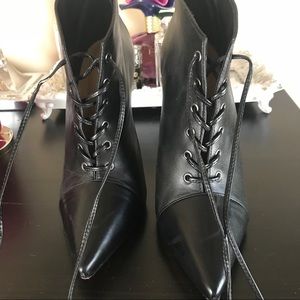 Schutz black leather lace up booties